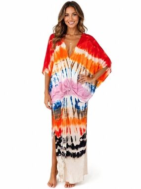 YFB Tie-Dye V-Neck Kimono Sleeve Maxi Dress Large